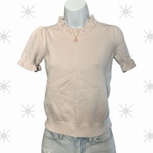 PhilosophySize Small Pink Ruffle Neck Knit Sweater Top Short Sleeve Preppy Boho